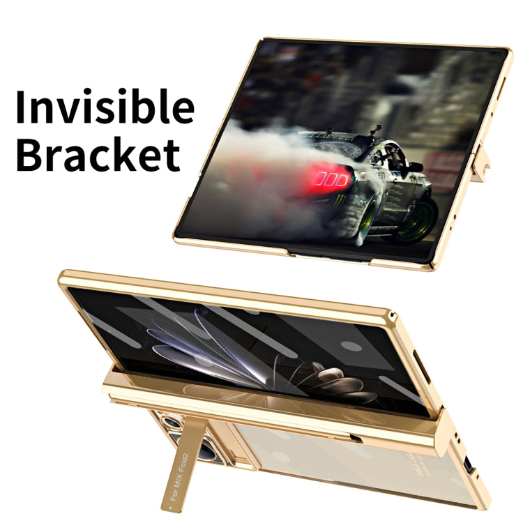 For Xiaomi Mix Fold 2 Electroplated Hinge Transparent Phone Case with Pen Slot(Dark Green)