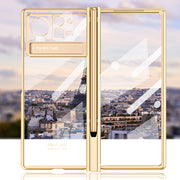 For Xiaomi Mix Fold 2 Electroplated Hinge Transparent Phone Case with Pen Slot(Black)