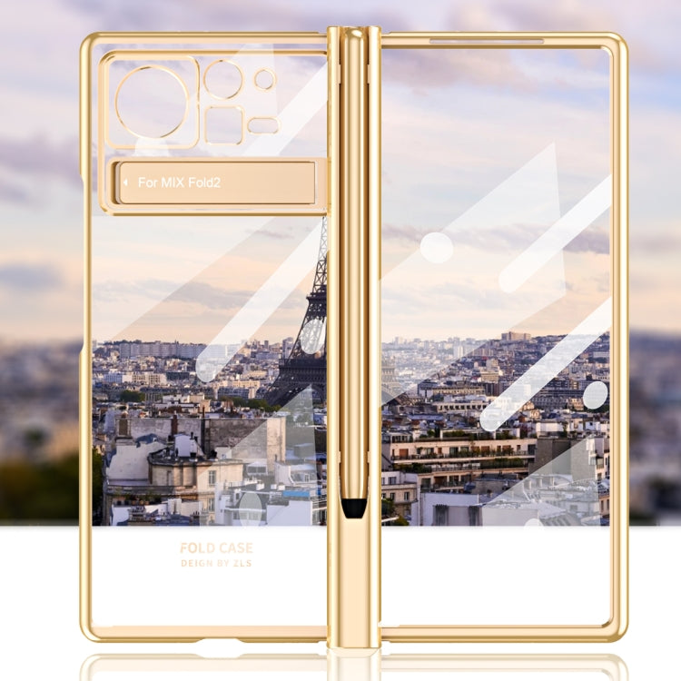 For Xiaomi Mix Fold 2 Electroplated Hinge Transparent Phone Case with Pen Slot(Blue)