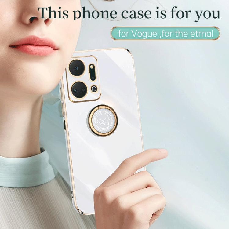 For Honor X7a 2023 XINLI Straight Edge 6D Electroplate TPU Phone Case with Ring Holder(Celestial Blue)