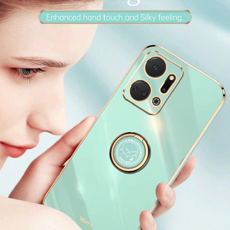For Honor X7a 2023 XINLI Straight Edge 6D Electroplate TPU Phone Case with Ring Holder(Pink)