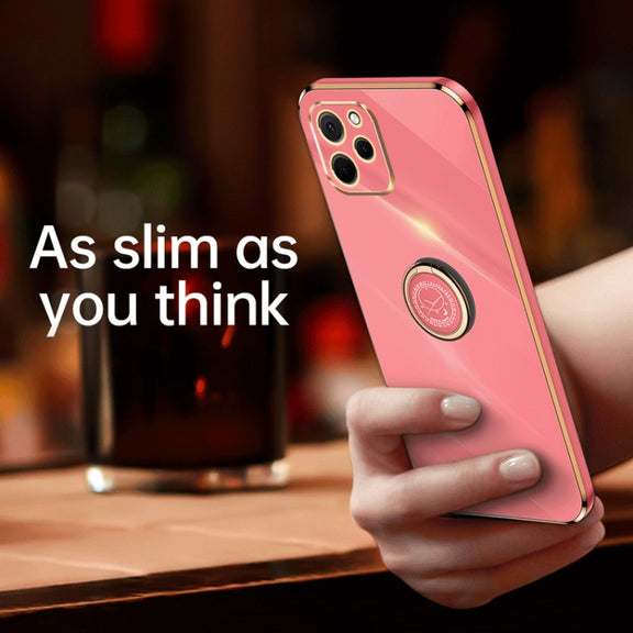 For Huawei nova Y61 XINLI Straight Edge 6D Electroplate TPU Phone Case with Ring Holder(Hawthorn Red)