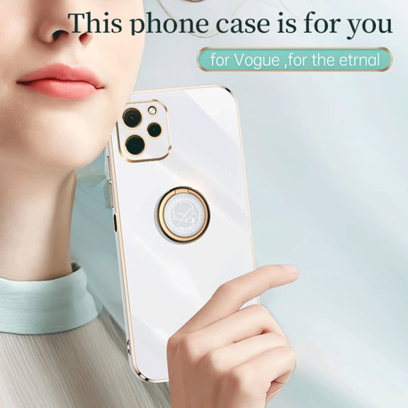 For Huawei nova Y61 XINLI Straight Edge 6D Electroplate TPU Phone Case with Ring Holder(Hawthorn Red)