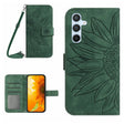 For Samsung Galaxy M14 5G Skin Feel Sun Flower Pattern Flip Leather Phone Case with Lanyard(Green) - free shipping - PMC TechLife - Order now!