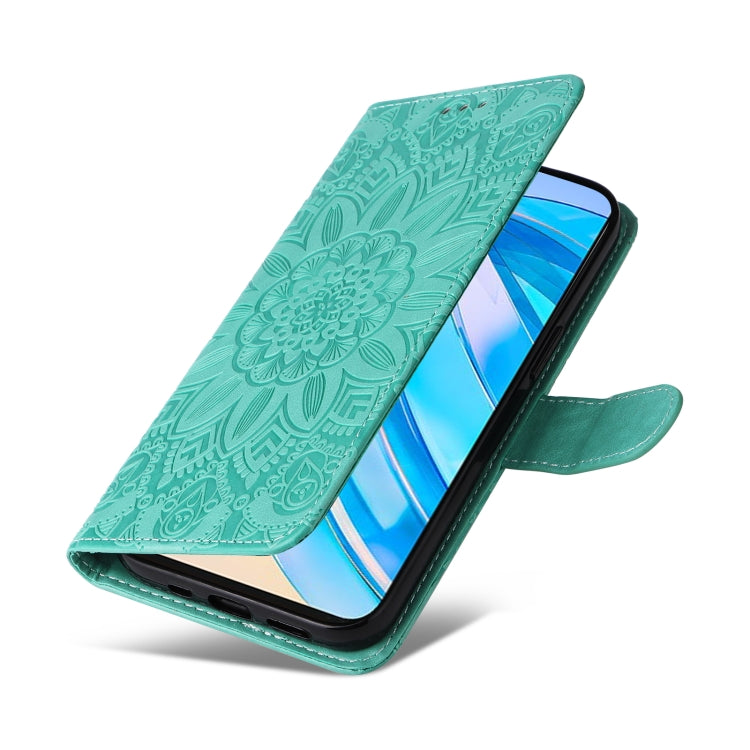 For Honor X8a Embossed Sunflower Leather Phone Case(Green)