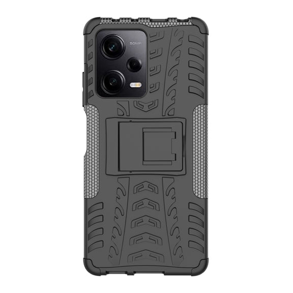 For Xiaomi Redmi Note 12 Pro 5G Tire Texture TPU + PC Phone Case with Holder(Black)