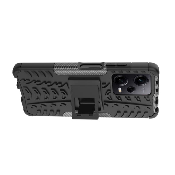 For Xiaomi Redmi Note 12 Pro 5G Tire Texture TPU + PC Phone Case with Holder(Black)