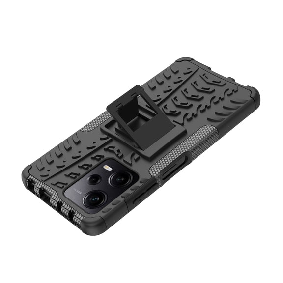 For Xiaomi Redmi Note 12 Pro 5G Tire Texture TPU + PC Phone Case with Holder(Black)