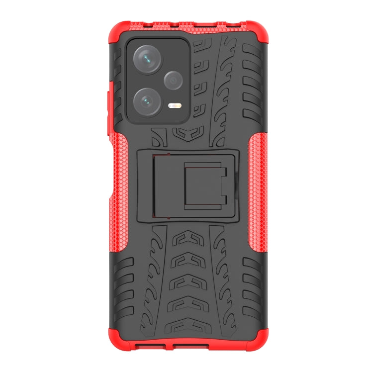 For Xiaomi Redmi Note 12 Pro+ 5G Tire Texture TPU + PC Phone Case with Holder(Red)