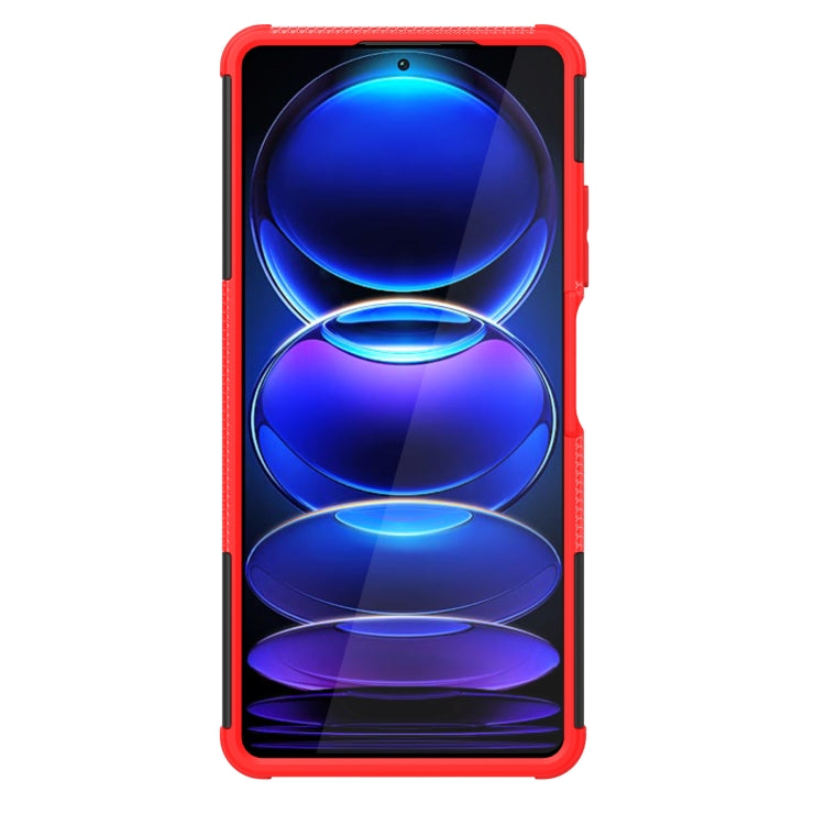 For Xiaomi Redmi Note 12 Pro+ 5G Tire Texture TPU + PC Phone Case with Holder(Red)