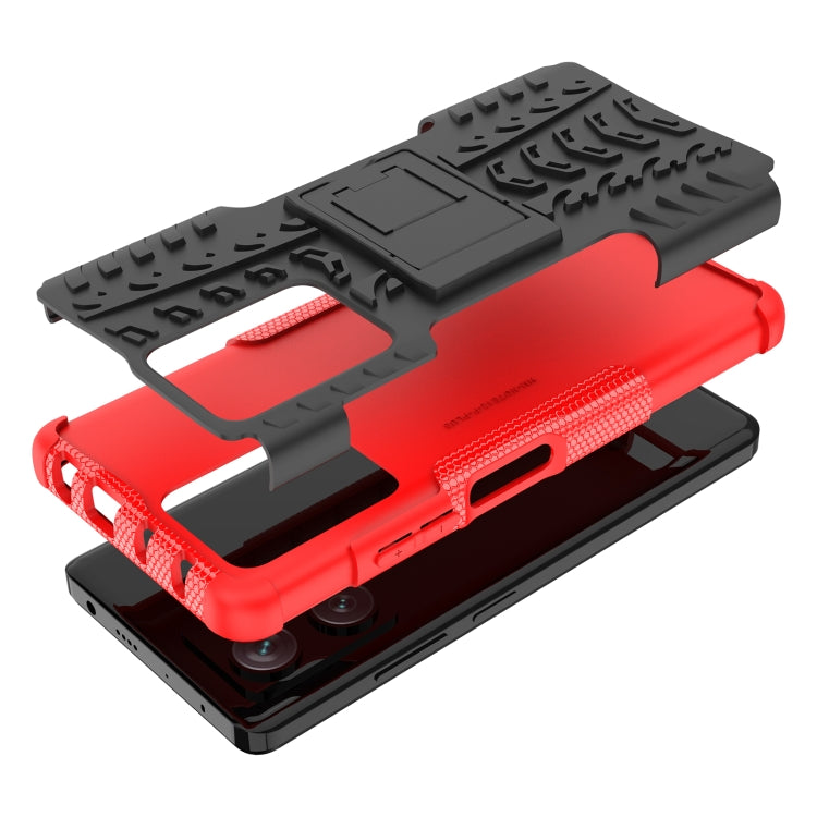 For Xiaomi Redmi Note 12 Pro+ 5G Tire Texture TPU + PC Phone Case with Holder(Red)
