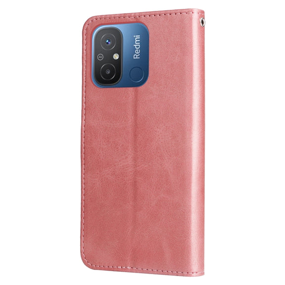 For Xiaomi Redmi 11A 4G/12C Calf Texture Zipper Leather Phone Case(Rose Gold)