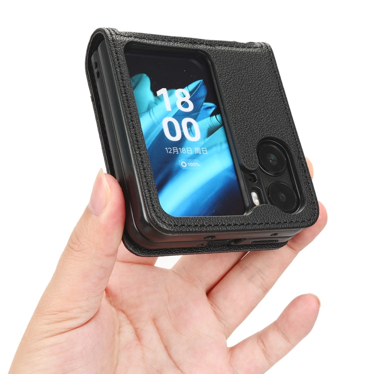 For OPPO Find N2 Flip Lambskin Leather Phone Case(Black)