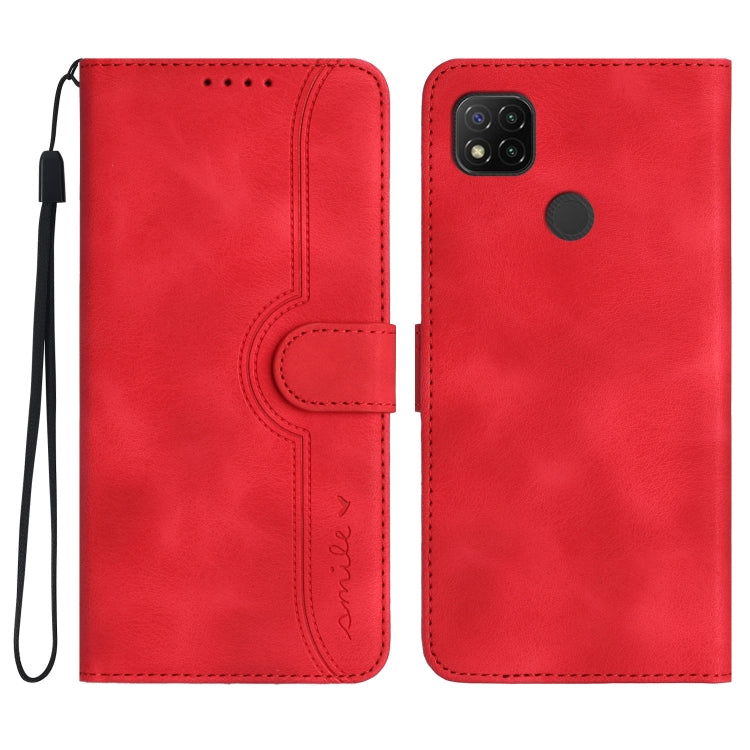 For Xiaomi Redmi 9C/9C NFC/Poco C3 Heart Pattern Skin Feel Leather Phone Case(Red)