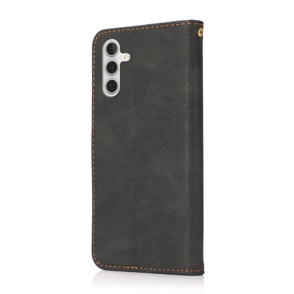 For Samsung Galaxy A14 / A04s Dual-color Stitching Leather Phone Case(Black Brown)