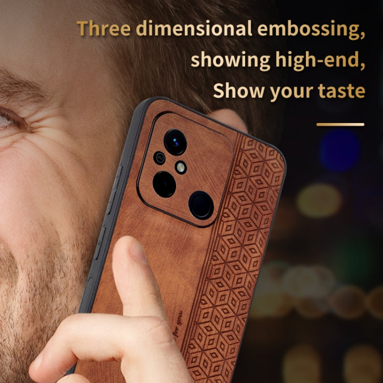 For Xiaomi Poco C55 / Redmi 12C / 11A AZNS 3D Embossed Skin Feel Phone Case(Brown)