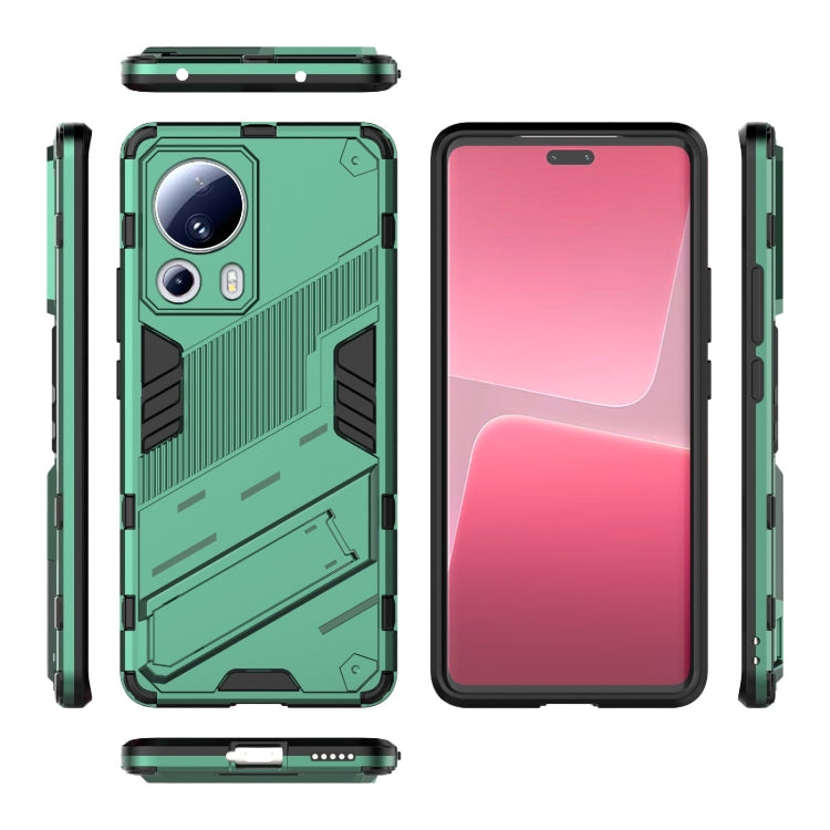 For Xiaomi 13 Lite Punk Armor 2 in 1 PC + TPU Shockproof Phone Case with Holder(Green)