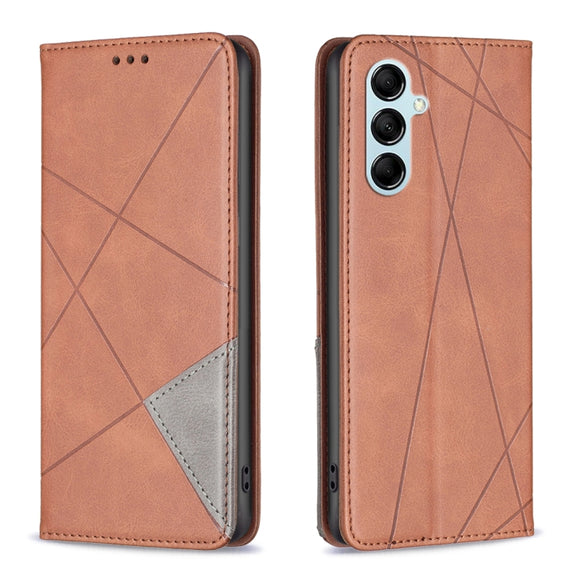 For Samsung Galaxy M14 5G Prismatic Invisible Magnetic Leather Phone Case(Brown)