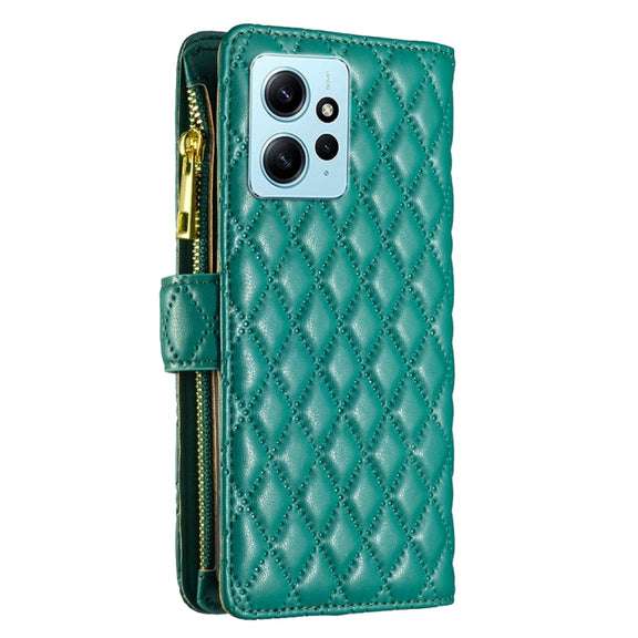 For Xiaomi Redmi Note 12 4G Global Diamond Lattice Zipper Wallet Leather Flip Phone Case(Green)