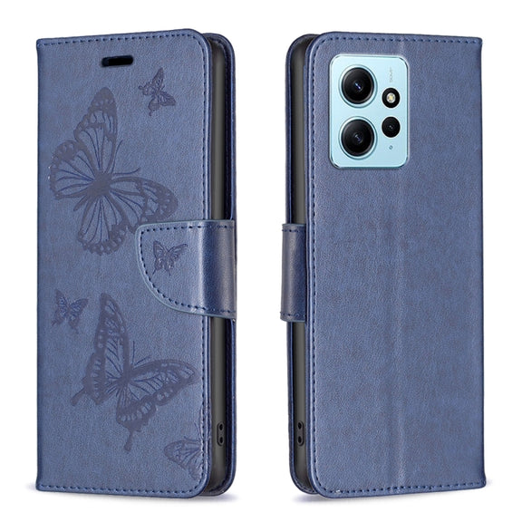For Xiaomi Redmi Note 12 4G Global Two Butterflies Embossing Leather Phone Case(Blue)