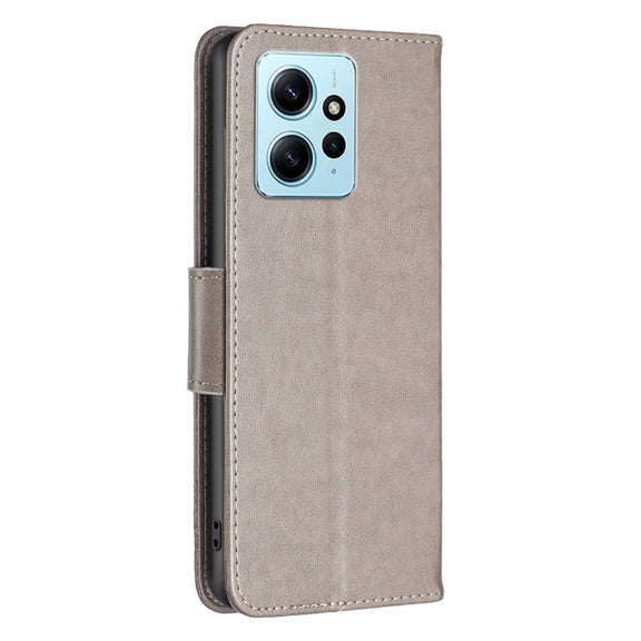 For Xiaomi Redmi Note 12 4G Global Two Butterflies Embossing Leather Phone Case(Grey)
