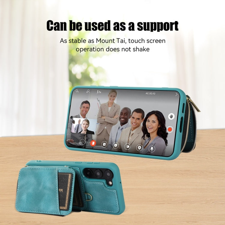 For Samsung Galaxy S23 5G Zipper Card Bag Back Cover Phone Case(Turquoise)