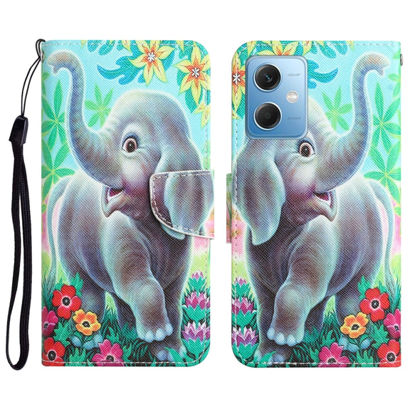 For Xiaomi Redmi Note 12 5G Global/Poco X5 Colored Drawing Leather Phone Case(Elephant)