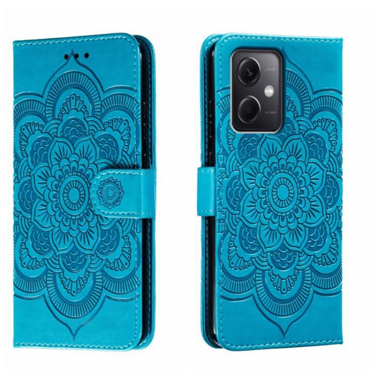 For Xiaomi Redmi Note 12 5G Global Sun Mandala Embossing Pattern Phone Leather Case(Blue)