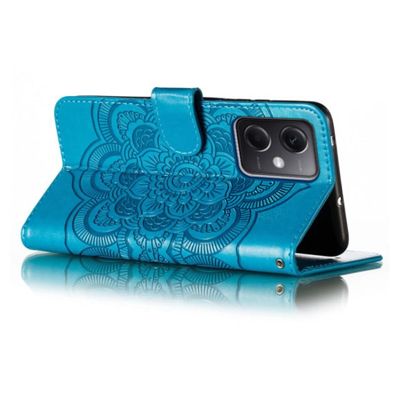 For Xiaomi Redmi Note 12 5G Global Sun Mandala Embossing Pattern Phone Leather Case(Blue)