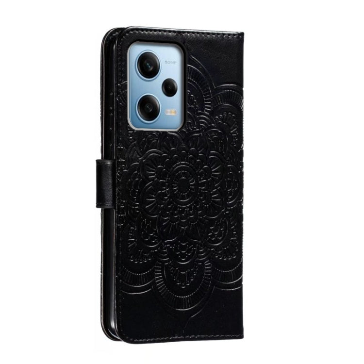 For Xiaomi Redmi Note 12 Pro 5G Global Sun Mandala Embossing Pattern Phone Leather Case(Black)