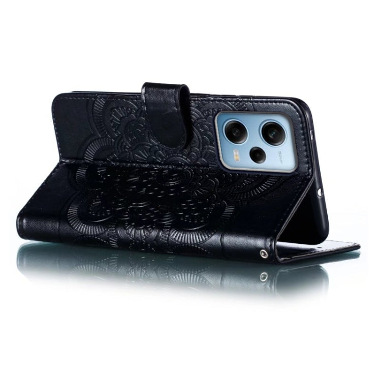 For Xiaomi Redmi Note 12 Pro 5G Global Sun Mandala Embossing Pattern Phone Leather Case(Black)