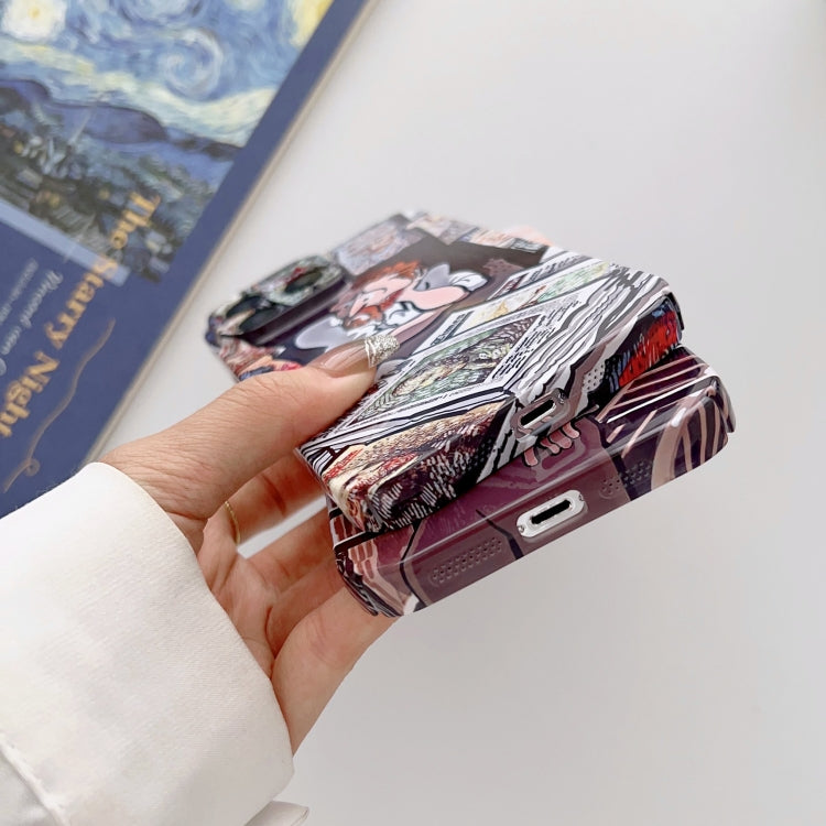 For iPhone 14 Plus Precise Hole Oil Painting Glossy PC Phone Case(Newspaper)