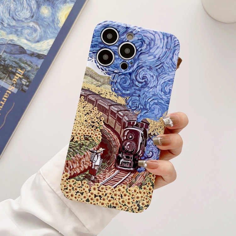For iPhone 14 Pro Max Precise Hole Oil Painting Glossy PC Phone Case(Train)