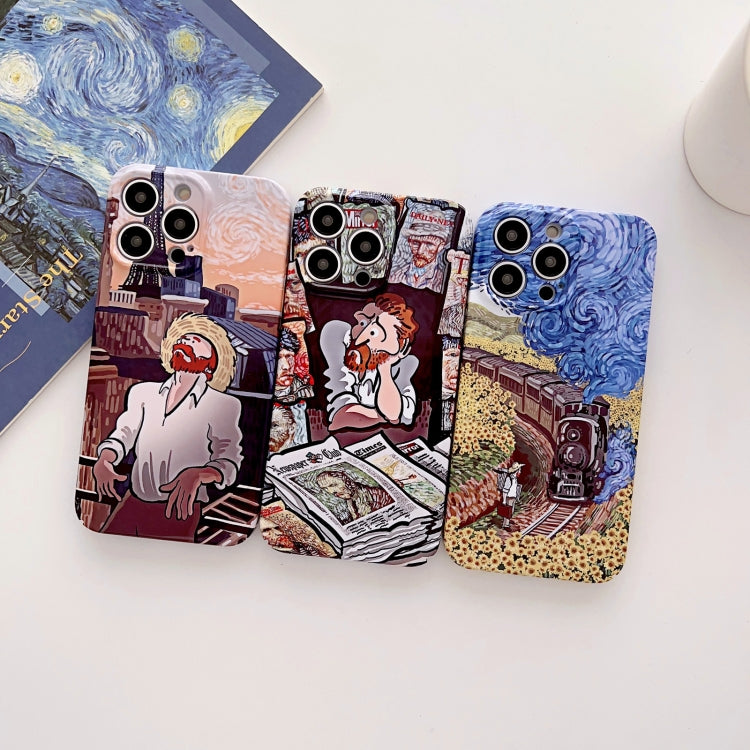 For iPhone 14 Pro Max Precise Hole Oil Painting Glossy PC Phone Case(Train)