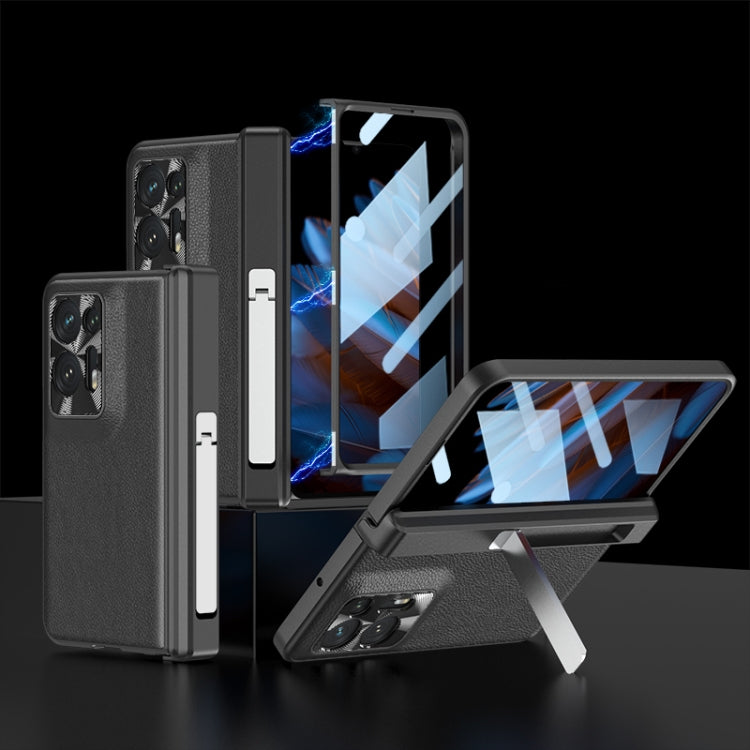 For OPPO Find N2 GKK Magnetic Hinge Flip Leather Phone Case with Holder(Black)