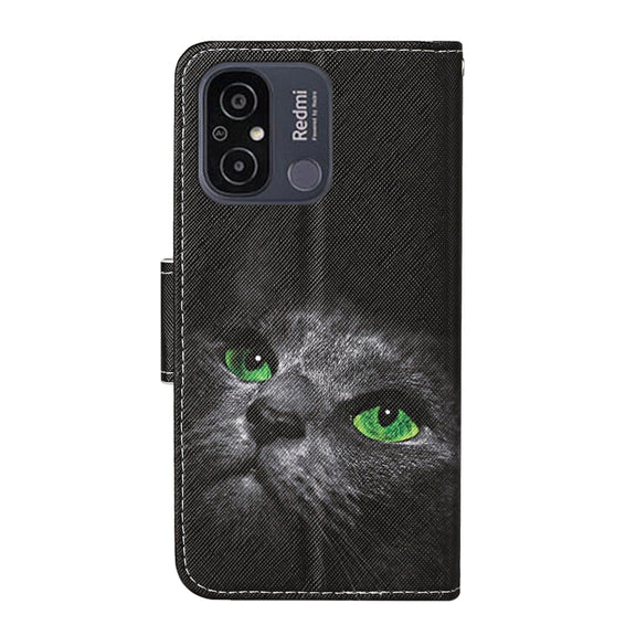 For Xiaomi Redmi 12C Colored Drawing Pattern Flip Leather Phone Case(Black Cat)