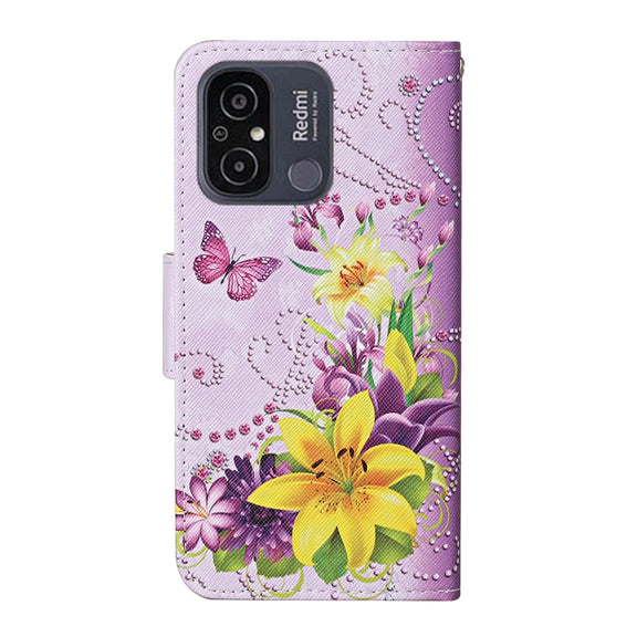 For Xiaomi Redmi 12C Colored Drawing Pattern Flip Leather Phone Case(Yellow Flower Butterfly)
