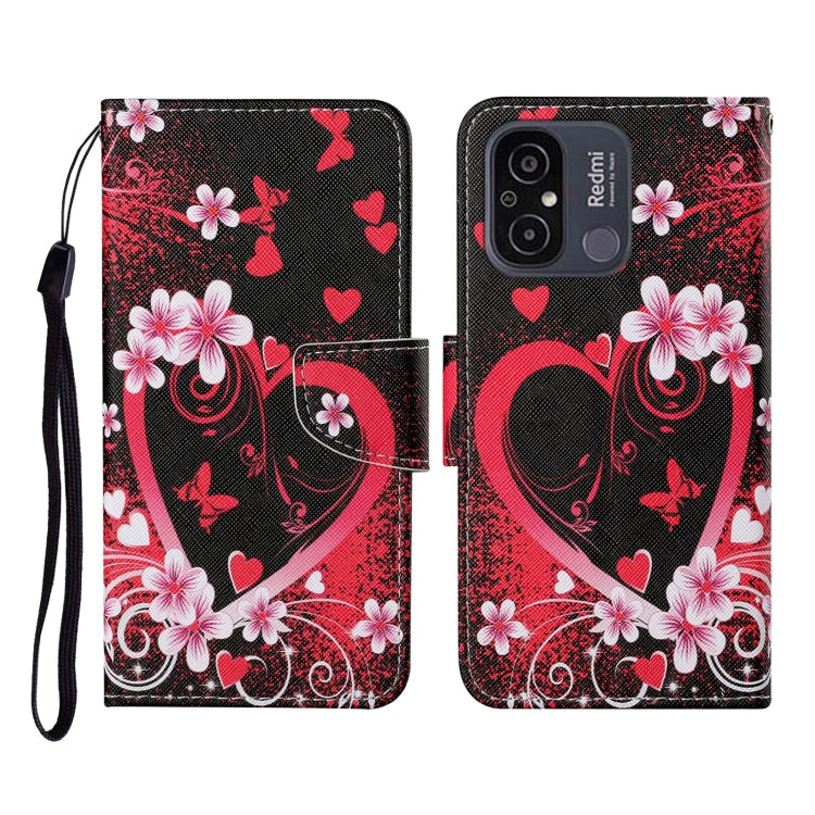 For Xiaomi Redmi 12C Colored Drawing Pattern Flip Leather Phone Case(Red Heart)