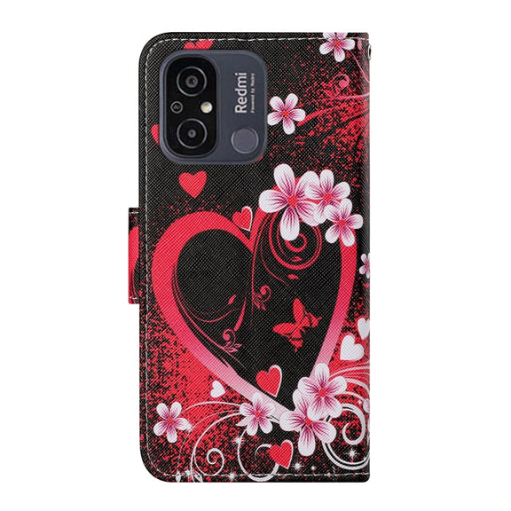 For Xiaomi Redmi 12C Colored Drawing Pattern Flip Leather Phone Case(Red Heart)