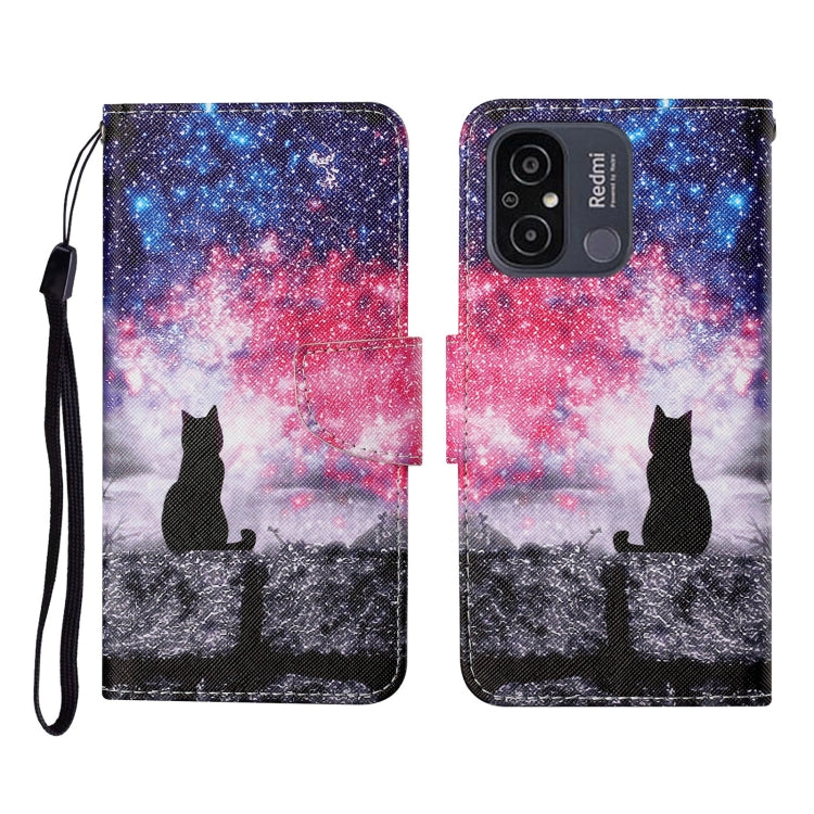 For Xiaomi Redmi 12C Colored Drawing Pattern Flip Leather Phone Case(Star Sky Cat)