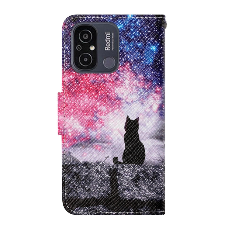 For Xiaomi Redmi 12C Colored Drawing Pattern Flip Leather Phone Case(Star Sky Cat)