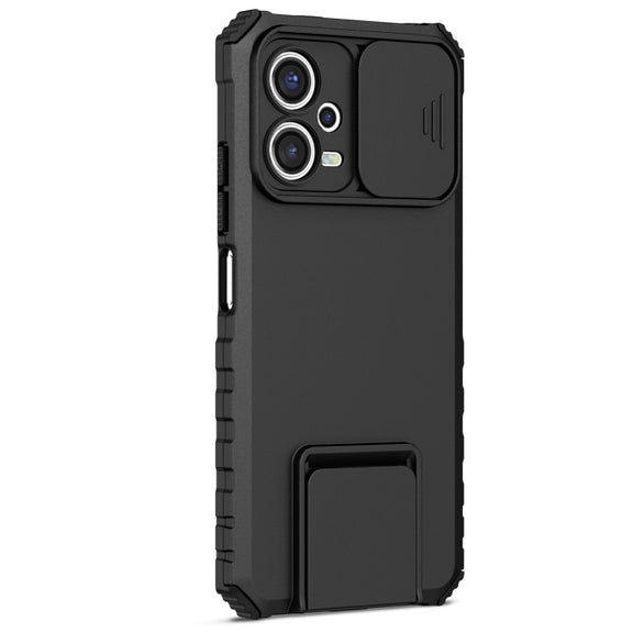 For Xiaomi Redmi Note 12 5G / Poco X5 Stereoscopic Holder Sliding Camshield Phone Case(Black)