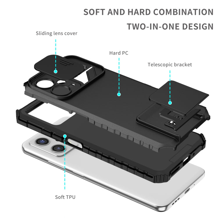 For Xiaomi Redmi Note 12 5G / Poco X5 Stereoscopic Holder Sliding Camshield Phone Case(Black)