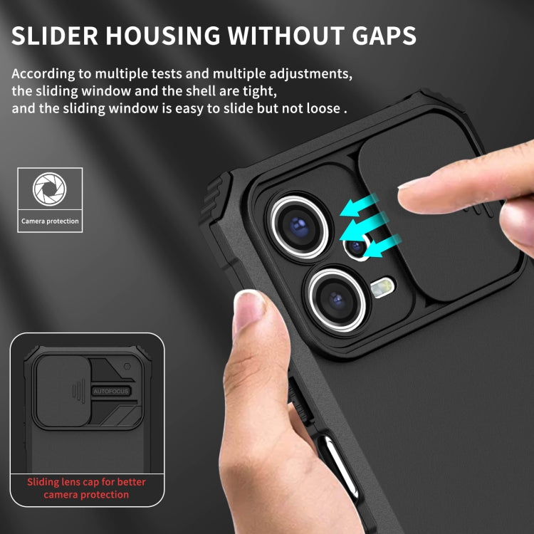 For Xiaomi Redmi Note 12 5G / Poco X5 Stereoscopic Holder Sliding Camshield Phone Case(Black)