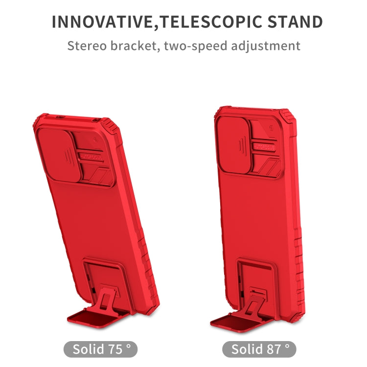 For Xiaomi Redmi Note 12 5G / Poco X5 Stereoscopic Holder Sliding Camshield Phone Case(Red)