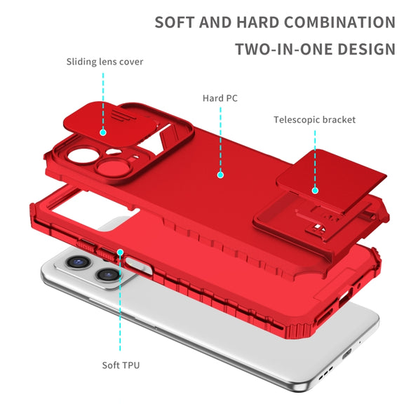 For Xiaomi Redmi Note 12 5G / Poco X5 Stereoscopic Holder Sliding Camshield Phone Case(Red)