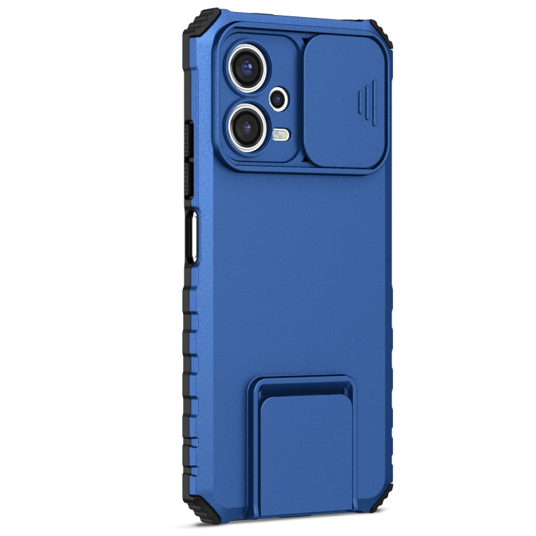 For Xiaomi Redmi Note 12 5G / Poco X5 Stereoscopic Holder Sliding Camshield Phone Case(Blue)