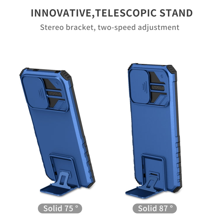 For Xiaomi Redmi Note 12 5G / Poco X5 Stereoscopic Holder Sliding Camshield Phone Case(Blue)