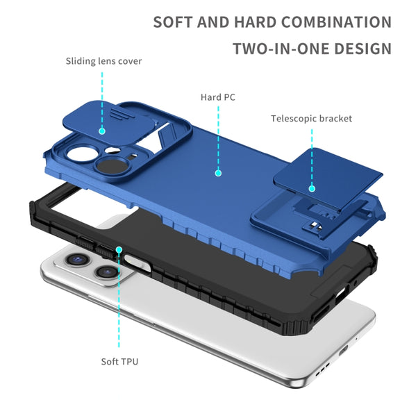 For Xiaomi Redmi Note 12 5G / Poco X5 Stereoscopic Holder Sliding Camshield Phone Case(Blue)