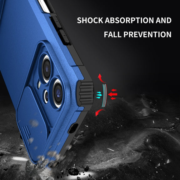 For Xiaomi Redmi Note 12 5G / Poco X5 Stereoscopic Holder Sliding Camshield Phone Case(Blue)
